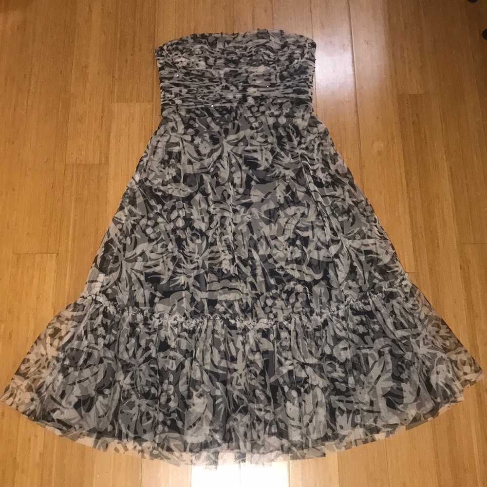 BCBGMaxAzaria Black/White Floral Tulle Strap-Dress